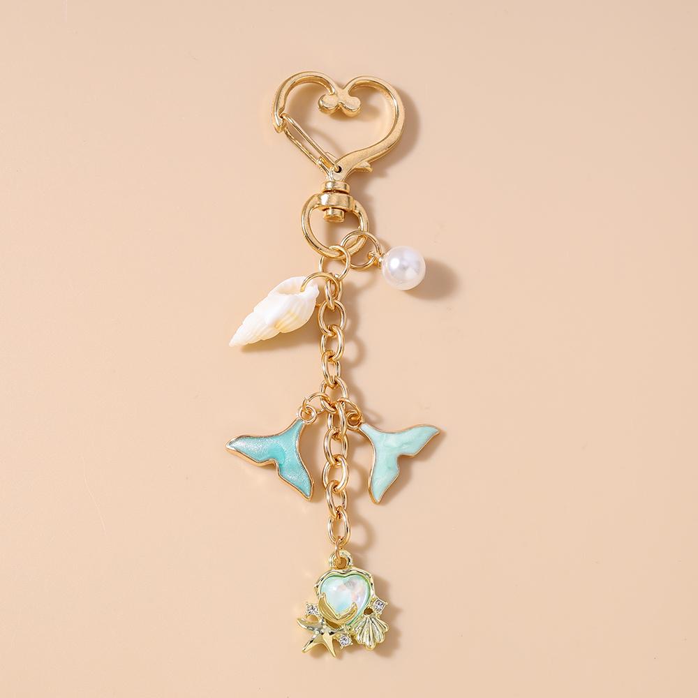Fashion Marine Life Shell Conch Starfish Keychain Women Girls Pearl Key Ring Pendant for Handbag Decor DIY Key Chain Gifts