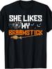 Casual T-Shirt She Likes My Broomstick Funny Halloween Matching Couple T-Shirt