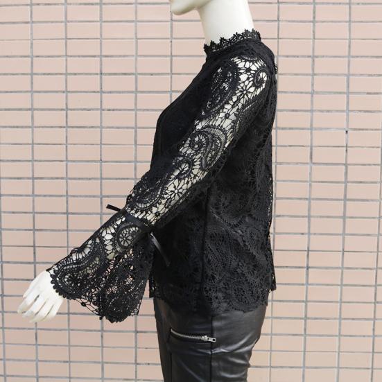 Topy volné sexy duté dámské krajkové halenky s dlouhým rukávem