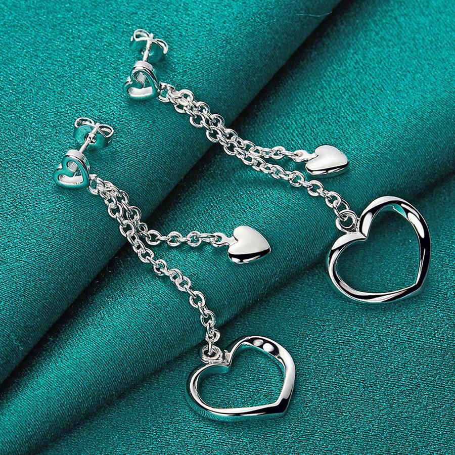 925 Sterling Silver Plated Heart Hollow Flower Earrings For Women Fashion Wedding Engagement Charm Jewelry