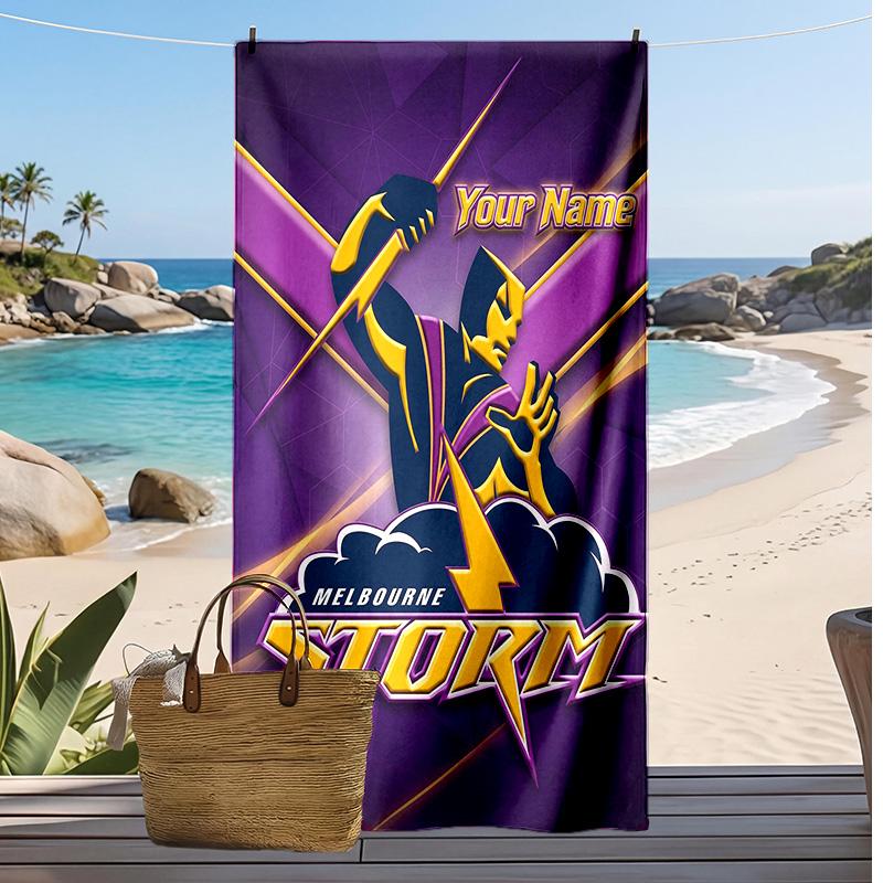 Melbourne Storm Custom Beach Towel, Print Your Name Text Lightweight Absorbent Towel for Swimming Travel