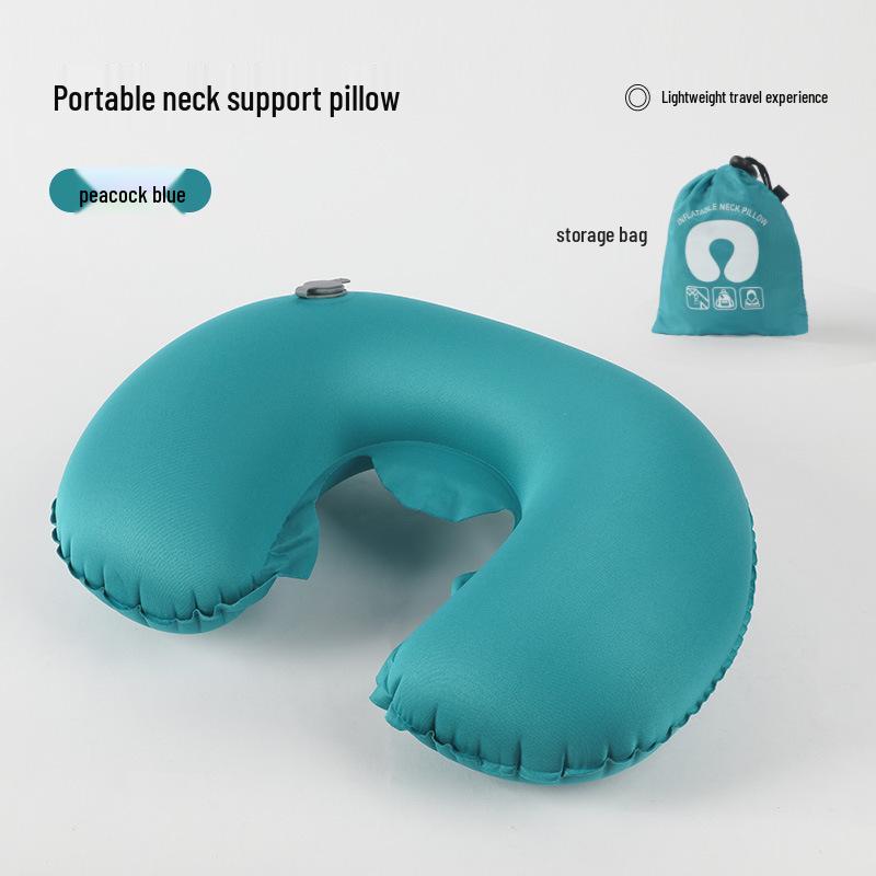 Inflatable U-shaped Travel Neck Pillow - Portable, Ergonomic, Height-Adjustable, Storable Milk Silk Design