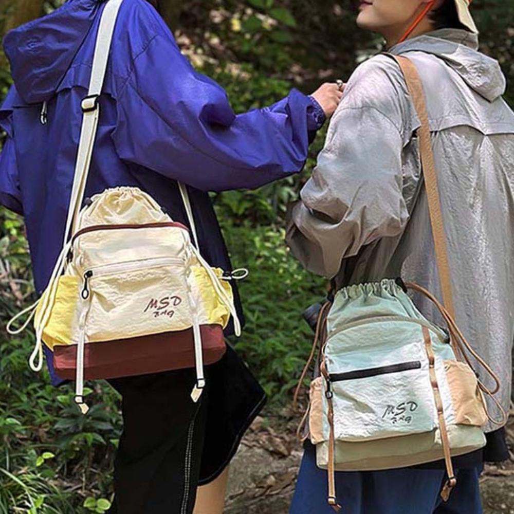 

Portable Mountaineering Crossbody Bag Embroidery Drawstring Bucket Cloth Bag Couple кавовий