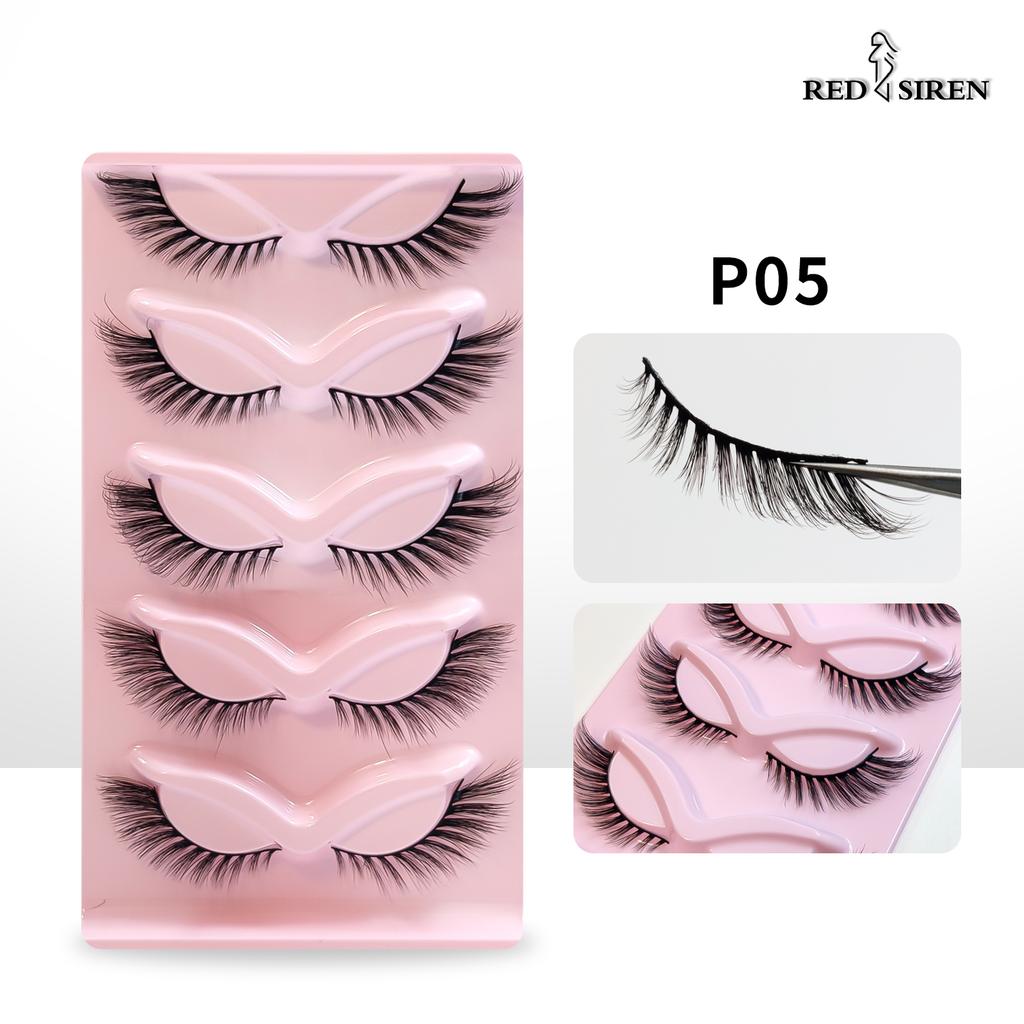 RED SIREN Cat Eye Lashes 5 Pairs Winged Wispy Natural False Eyelashes Makeup Fox Eye Faux Mink Eyelashes