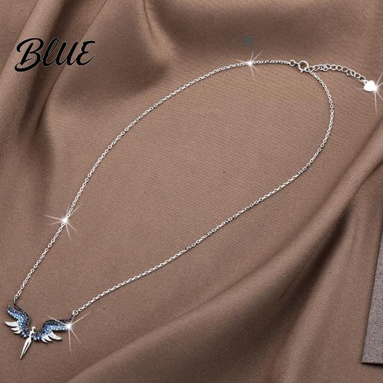 Fine Workmanship Necklace Women Rhinestones Angle Wing Shape Pendant Choker