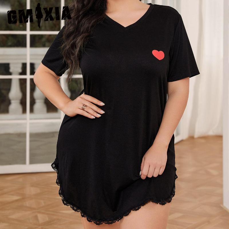

GMXIA Large Size Pajamas Women s Spring and Summer Short-sleeved Nightgown Loose Homewear XL чорний