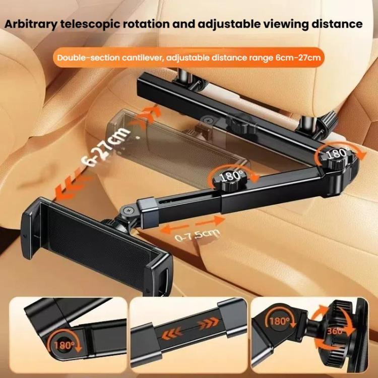 Telescopic Car Rear Pillow Phone Tablet Holder 2-Section Folding Headrest Bracket