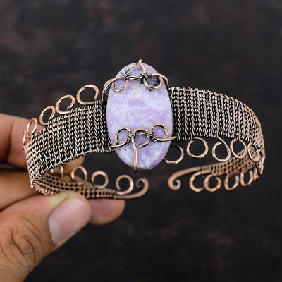 Pulsera de Lepidolita Envuelto en Alambre de Cobre Pulsera de Puño Ajustable Pulsera de Piedra Gema Genuina Joyería Envuelta en Alambre de Cobre Pulsera Hecha a Mano Regalo Para Él