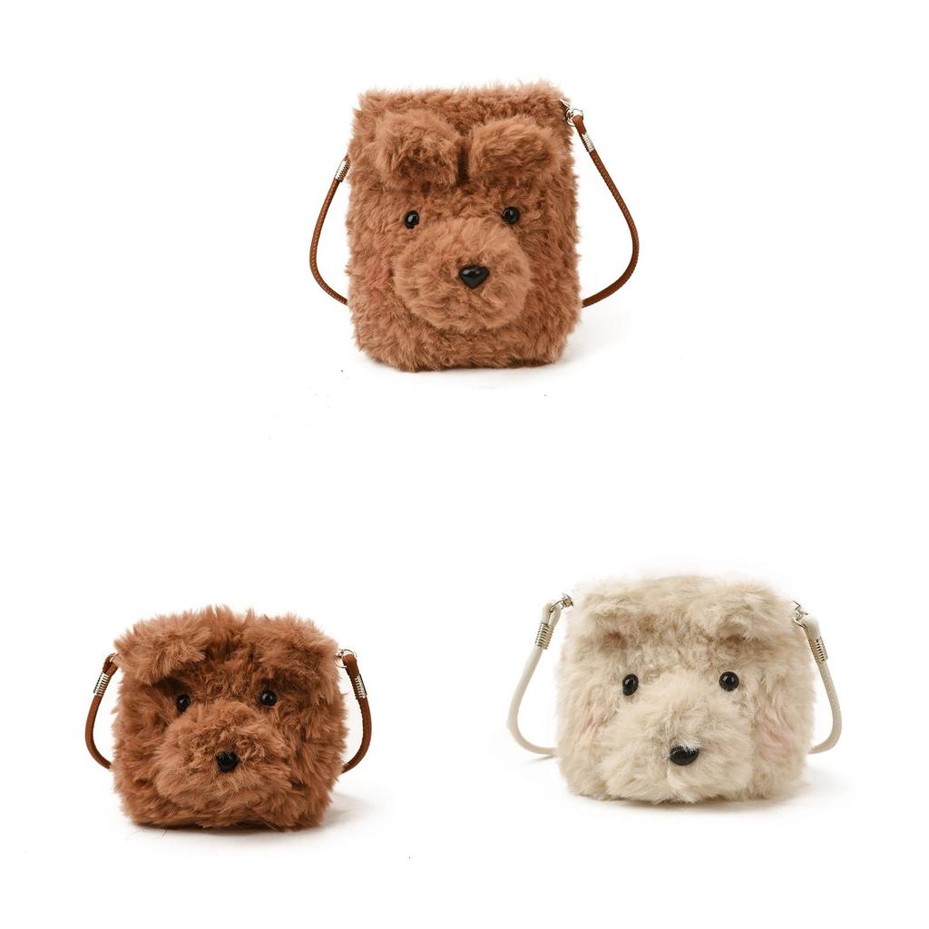Cartoon Plush Bear Bag For Women With Large Capacity Soft Knit Material For Daily Use