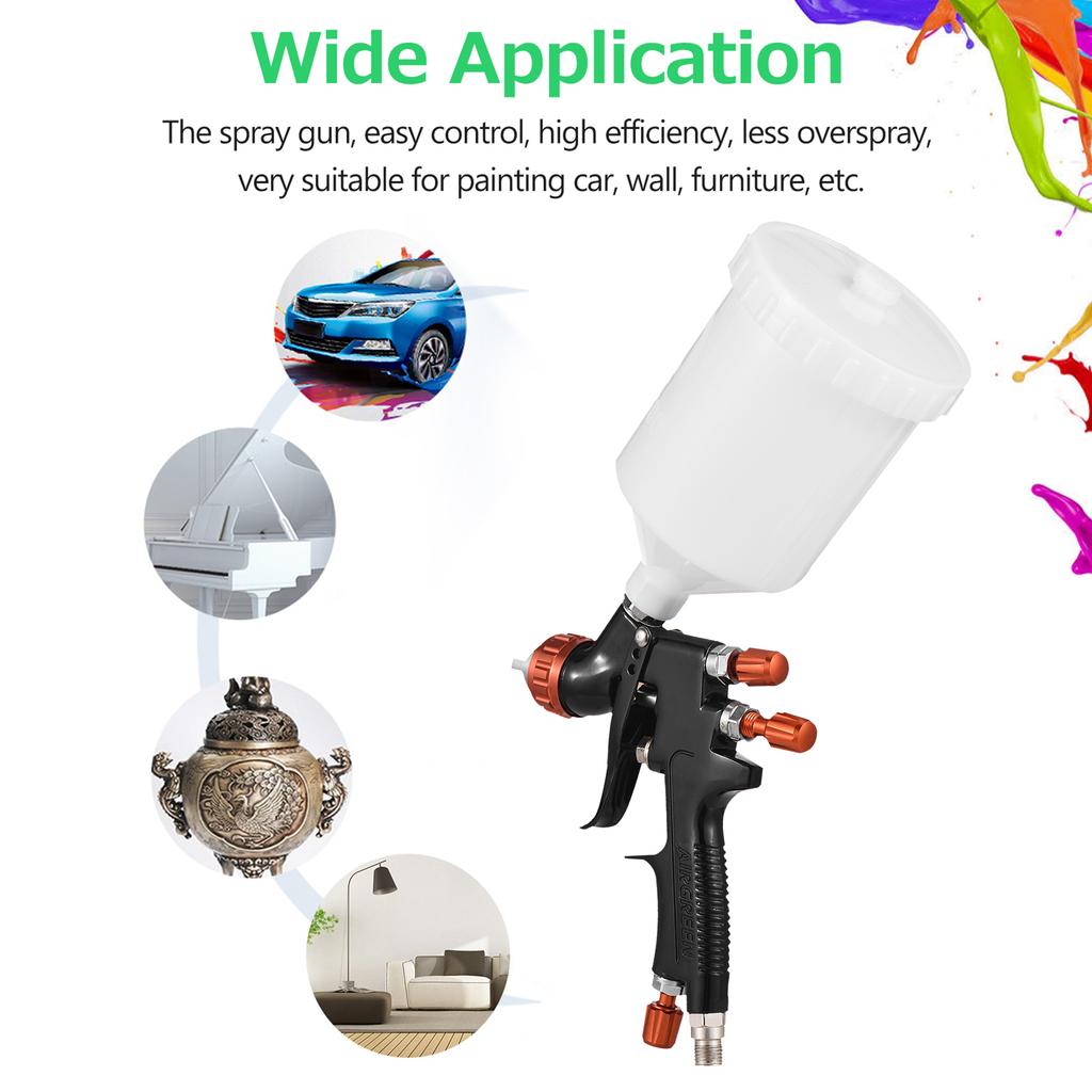 Kit Pistola A Spruzzo HVLP Alimentazione A Gravità 1,3mm Con Manometro E Tazza 600cc - Per Vernici Auto, Mobili, Primer E Ritocchi