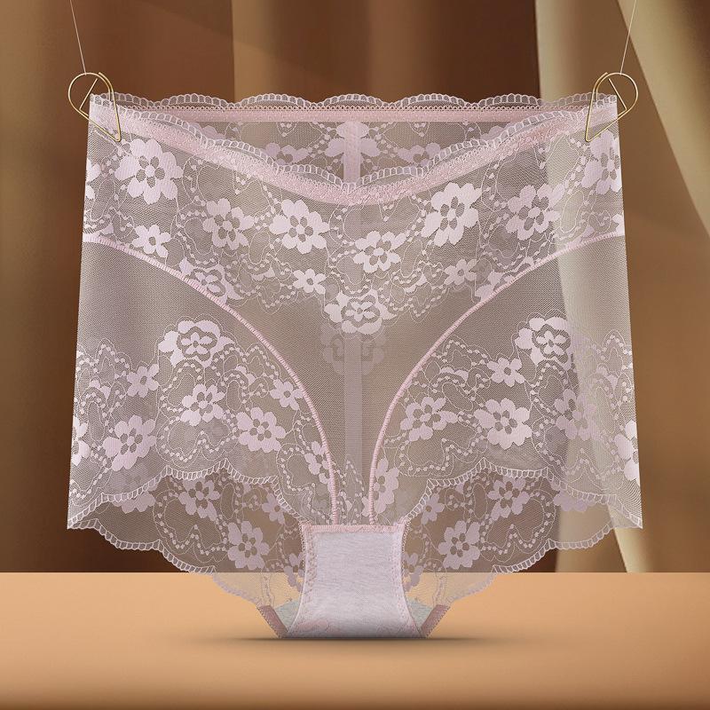 High waist lace boxer panties women's sexy hollow mesh hip lift comfortable cotton crotch shorts