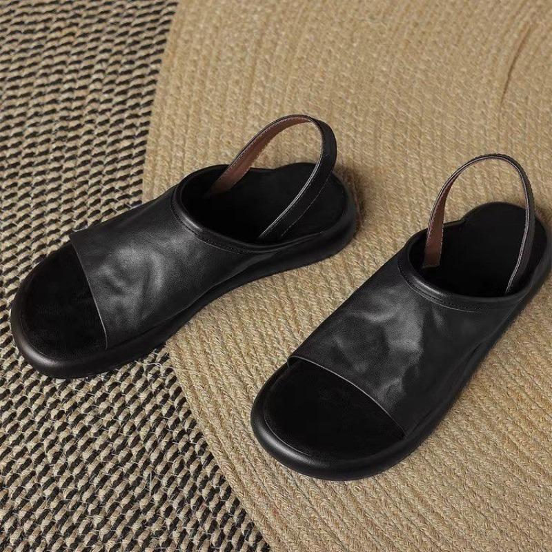 Mode Dam Sommarsandaler med Platt Botten, Mjuka Sulor, Mångsidigt Mjukt Läder, Casual Supermjuka Sandaler, 2025 Ny Stil