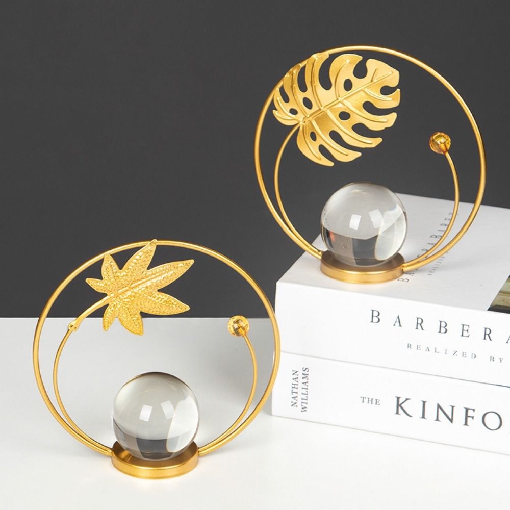 Nordic Leaf Crystal Ball Ornaments Leaf Shape Iron Maple Leaf Ornaments  Photography Props