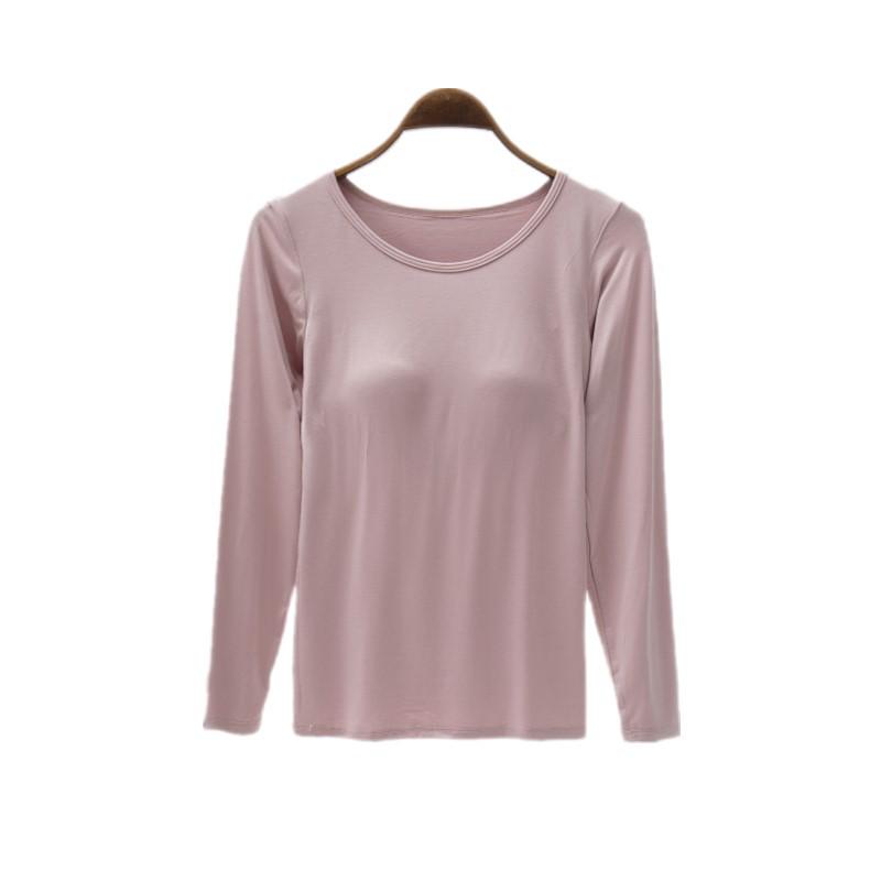 Modal Long-Sleeve Women's Base Shirt with Chest Pads, No Underwire, Integrated Cup, Autumn/Winter Outerwear & Sleepwear