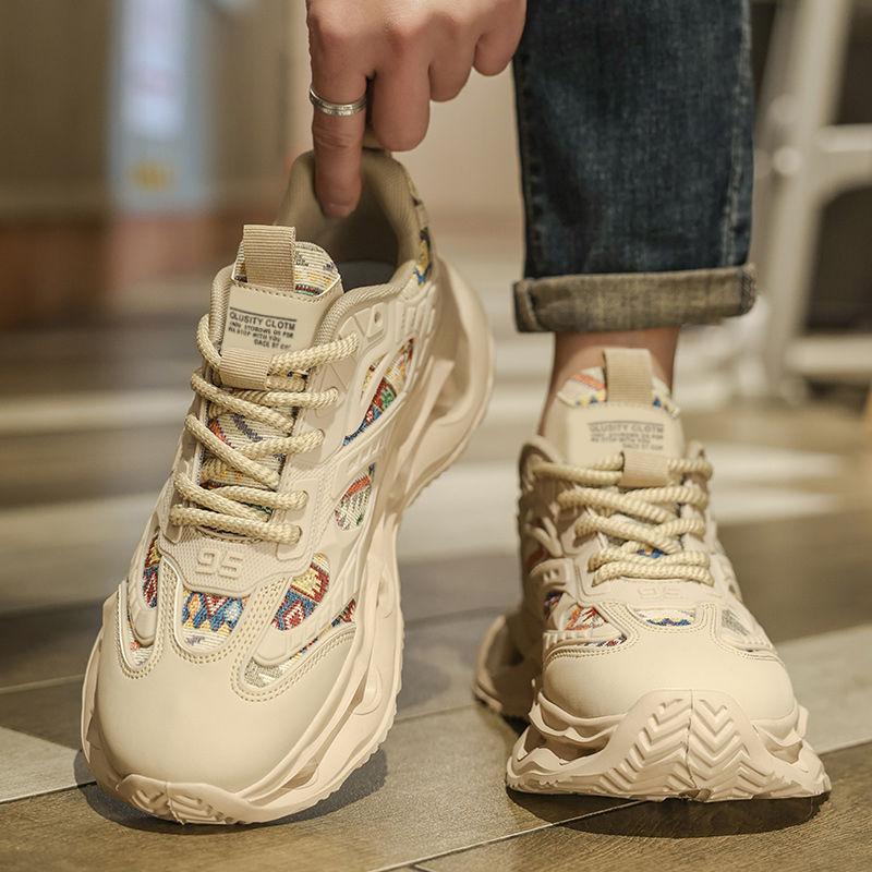 

2025 Summer New Men s Mesh Thick Sole Trendy Casual Dad Shoes Breathable Versatile Running Fashion Shoes 44 бежевый