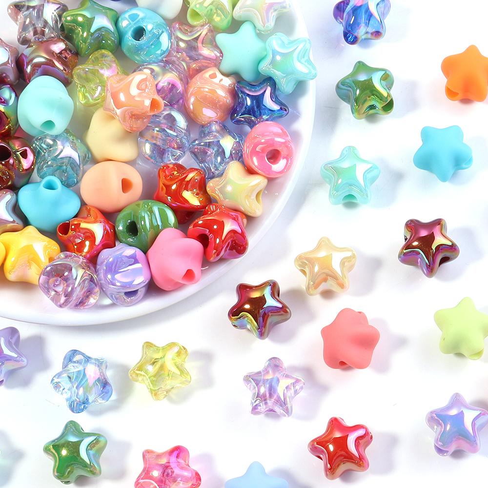10Pcs Acrylic Macaron Color Star Beads Cute Dopamine Pentagram Loose Beads DIY Earring Necklace Bracelet Jewelry Making Finding