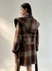 2026 Autumn/Winter Double-Sided Plaid Wool Coat - Women's High-End Hooded, Tie-Up, Mid-Length, Loose Fit.