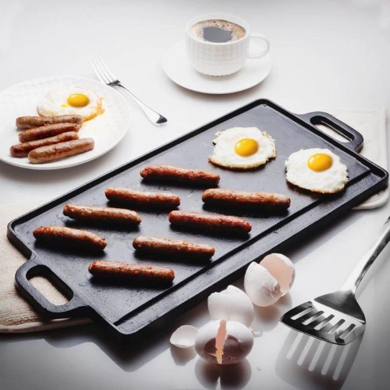 Barbecue Tray Cast Iron Baking Tray Outdoor Rectangular Barbecue Pan Steak Barbecue Plate Double Sided Baking Tray Iron Plate