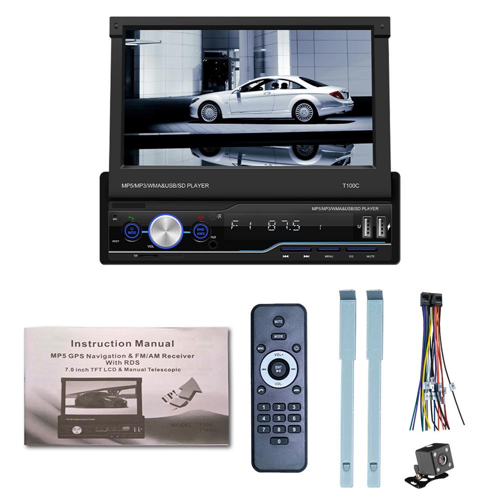 Retractable  7 Inch 1 Din Android Car Radio Touchscreen mp3 Multimedia Video Player autoradio CarPlay Bluetooth Car MP5 Player