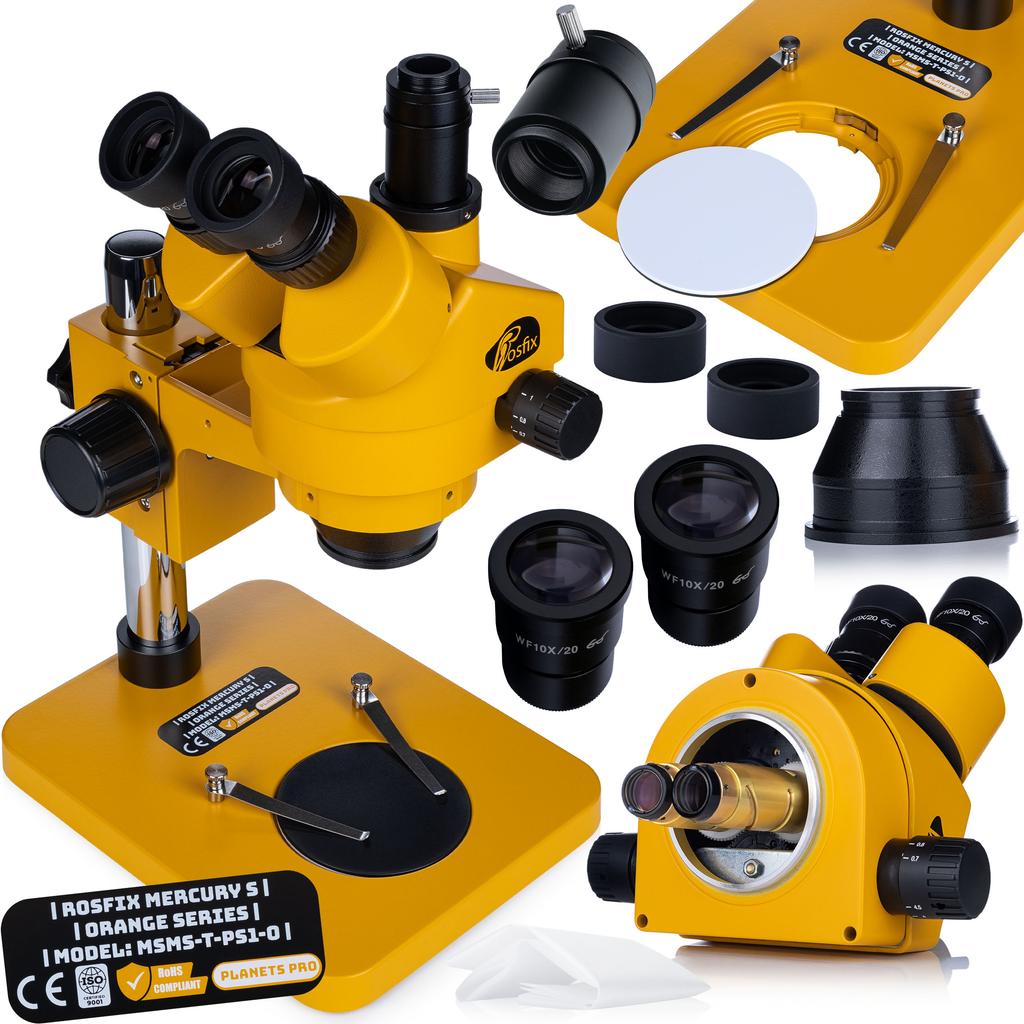 Rosfix Mikroskop Trinokularowy 7–45x Z Kamerą USB 5MP – Zestaw Do Inspekcji Elektroniki | Soczewka Barlow 0.5x | Oświetlacz LED 56x