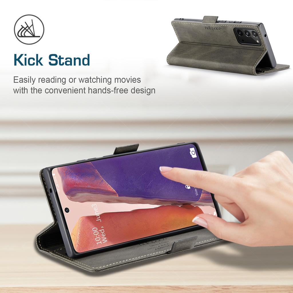 Für Samsung Galaxy Note20 Brieftasche Hülle AUTSPACE A01 Leder Ständerhülle mit RFID-blockierendem Kartenhalter