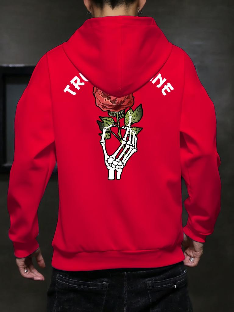 Herren lässiges Fleece-Sweatshirt für Herbst und Winter, mit Rosenaufdruck, ein modisches und trendiges Kapuzensweatshirt.