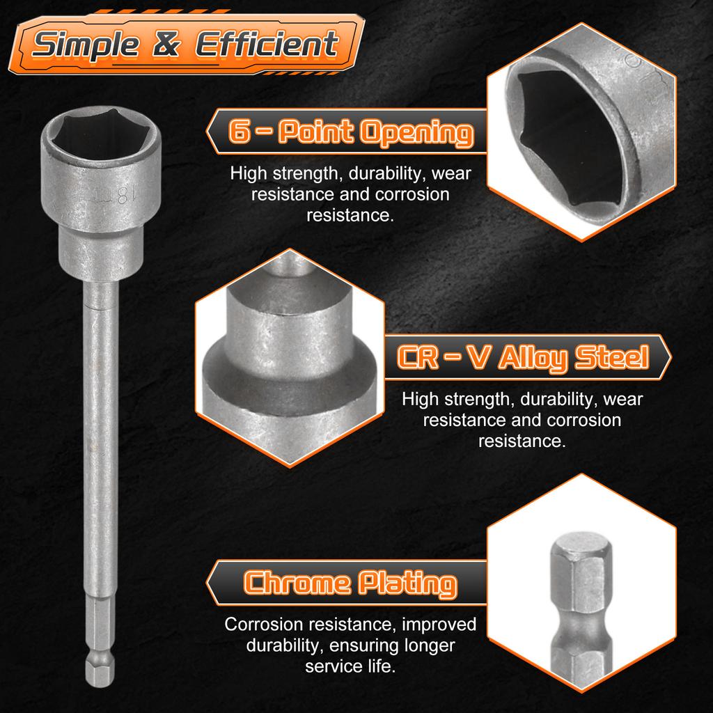 3/5pcs Nut Driver Drill Bit 5.5mm-18mm Metric Impact Socket 1/4" Hex Shank 6" Extra Long Magnetic 6-Point Sockets Bolt Setter