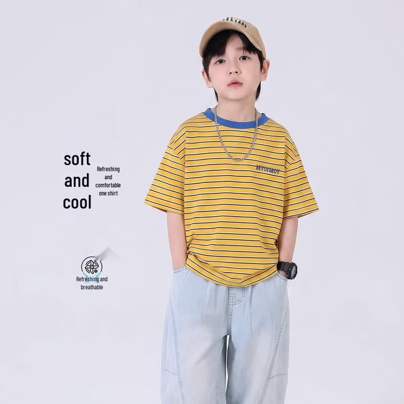 Boys Striped Cotton Short-Sleeve T-Shirt 150