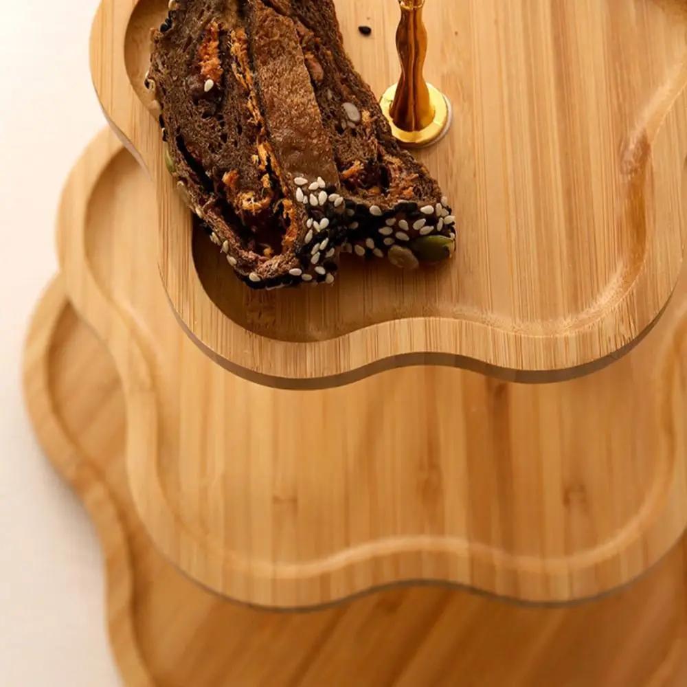 Flower-Shaped Cake Display Stand Bamboo Large Capacity Snack Storage Plate Eco-friendly 2/3Layer Dried Fruit Basket Holiday