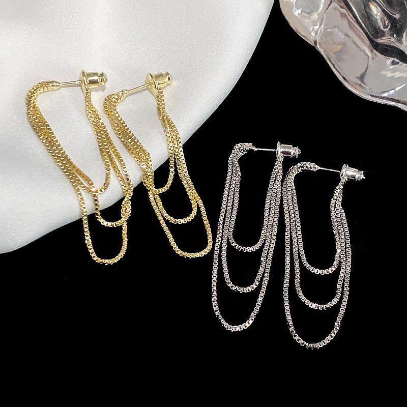 Silver Color Multi-Layer Chain Earrings Long Tassel Piercing Trend Copper Drop Earring Female Ear Accessories Gifts