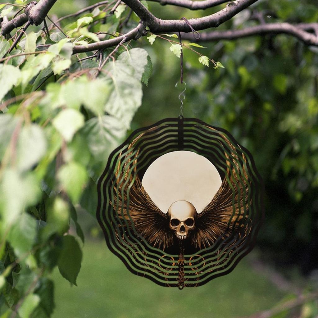 10 Inch Skull Wind Chime for Outdoor Decor Rotating Hook Hanging Patio Garden Decorations Creative Gift for Spring and Summer
