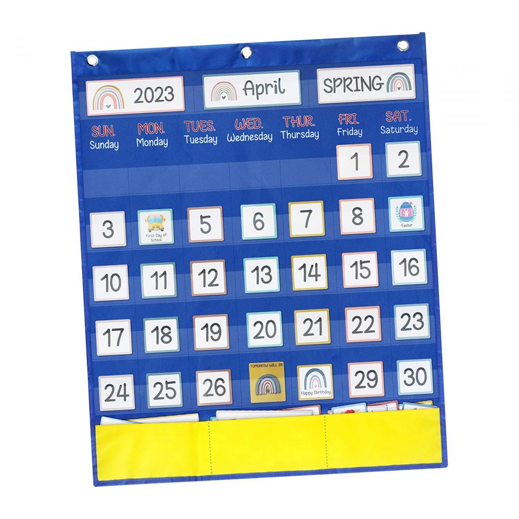 Calendar Pocket Chart for Kids Tags Card Homeschool Back Weekly with 89 Cards Wall