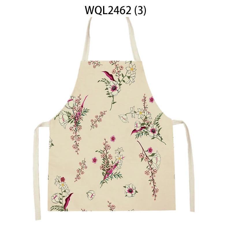 Women Flowers Print Linen Kitchen Apron Household Cleaning Apron Adult Children Cooking Baking Accessories Sleeveless Apron