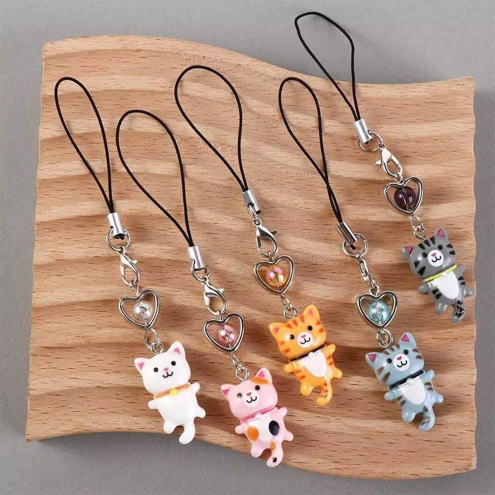 

4Pcs Anti Lost Cat Phone Strap Cute Cellphone Chain Fashion Cat Chain Bag Decor білий