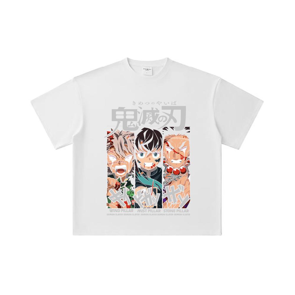 260 GSM Double Yarn 32 Count 100% Cotton Demon Slayer V60 Pillars Print Unisex Heavy Cotton T Shirt