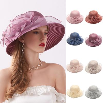 Women's Organza Church  Fascinator Bridal Tea Party Flower Wedding Hat Large Rim Basin Cap