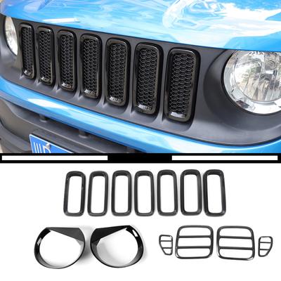 ABS Predná mriežka auta Ozdobný krúžok Zadné svetlo Nálepky na kryt zadného svetla pre Jeep Renegade 2016-2018 Up Exteriérové ​​príslušenstvo auta, čierna
