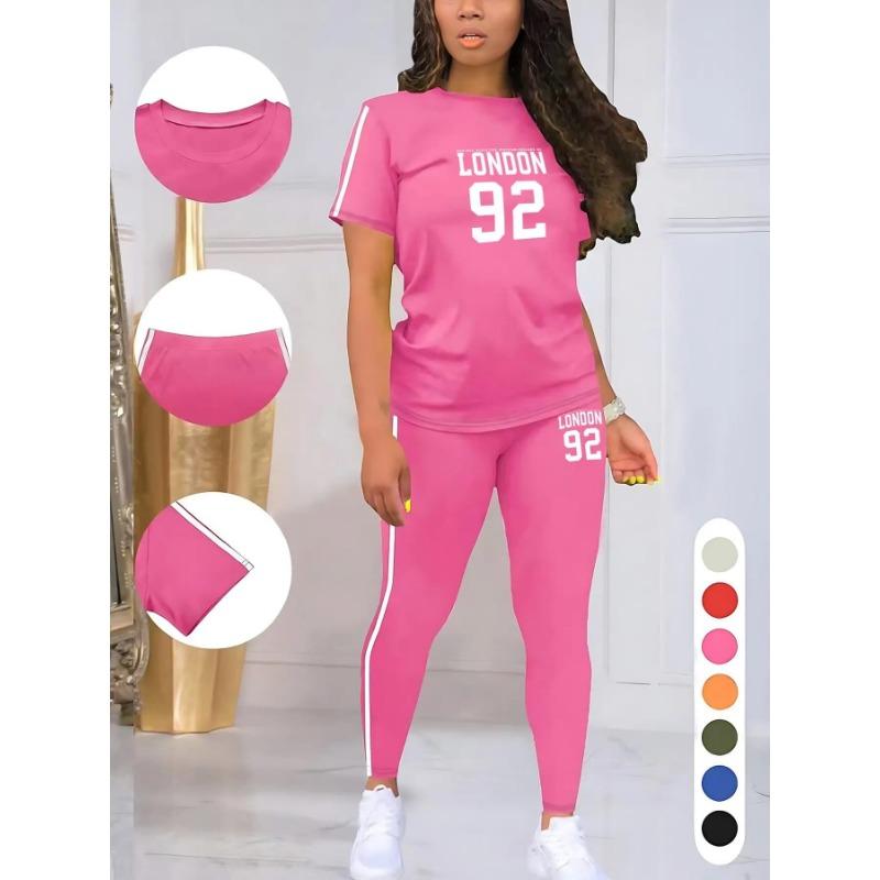 Moisture Wicking Ladies Short Sleeve T-shirt High Waist Full Length Leggings Fitness Two Piece