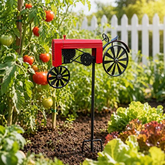 Wind Spinner Durable Weather-Resistant Green Tractor Windmill with Rotating Wheels for Garden Patio Lawn Outdoor Decor Farmhouse Style Gift for