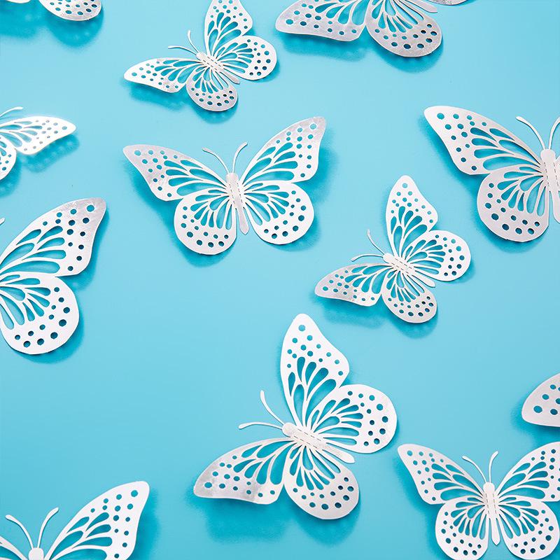 3D Imitation Metal Butterfly Wall Decor Stickers - Hollow Design for Living Room
