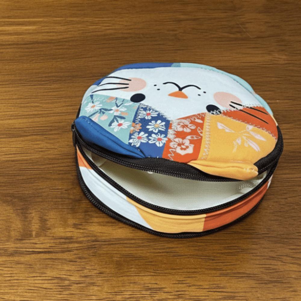 Zipper Design Cat Storage Case Small Size Stationery Pouch Cartoon Patchwork Coin Purse  School