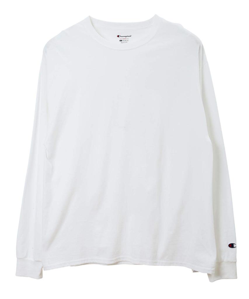 Champion Long Sleeve with Size White Men's T-Shirt One-Point Logo, Basic, L,