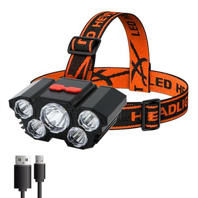 5 LED-Stirnlampe, wiederaufladbare USB-Stirnlampe, heller Scheinwerfer, 2000 mAh, tragbare Taschenlampe, Outdoor-Camping-Suchscheinwerfer