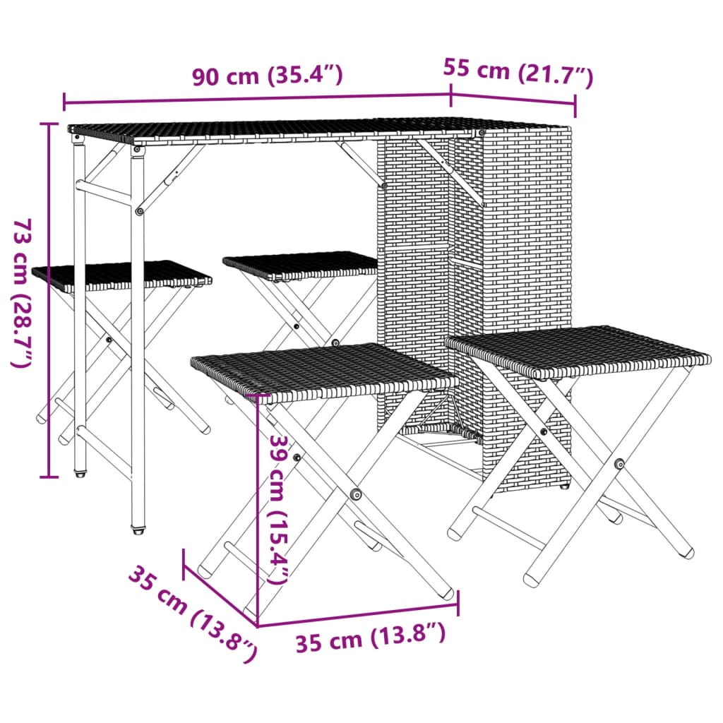 5 Piece Foldable Outdoor Dining Set Grey Poly Rattan