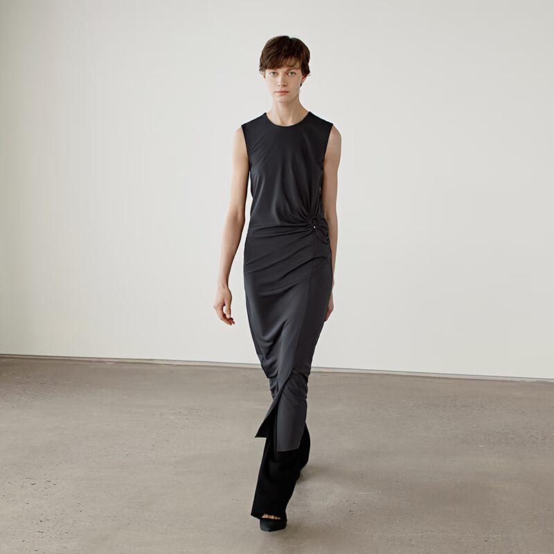 

OVVOVV Women s Spring/Summer Asymmetrical Shirred Sleeveless Straight Maxi Dress XXL