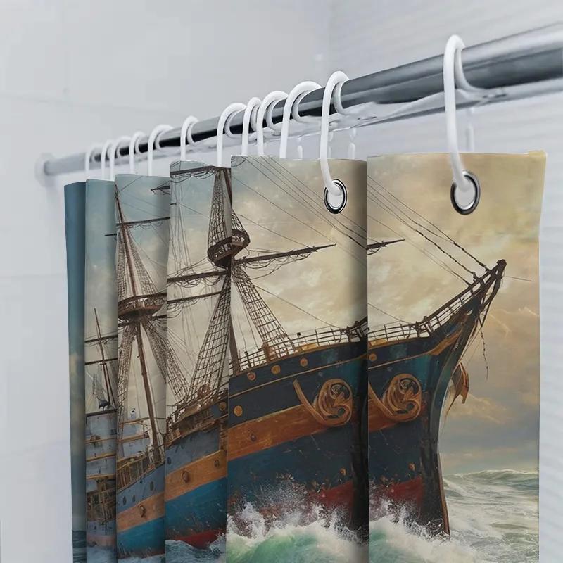 3D Printed Shower Curtain With Ship Artwork Perfect For Bathrooms
