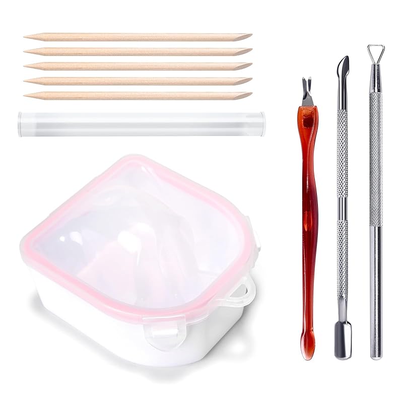 Nail Soaking Bowl 9Pcs Acrylic Gel Nail Polish Remover Kit Acetone Nail Polish Remover Bowl with Cuticle Pusher, Triangle Peeler, Orange Wood Cuticle розовый