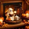 Decorazioni per il Raccolto Autunnale Statuetta Fantasma di Halloween Statua Vintage Accogliente per Leggere un Libro/Portare a Spasso il Cane con Lanterna Sculture Bizzarre Illumina
