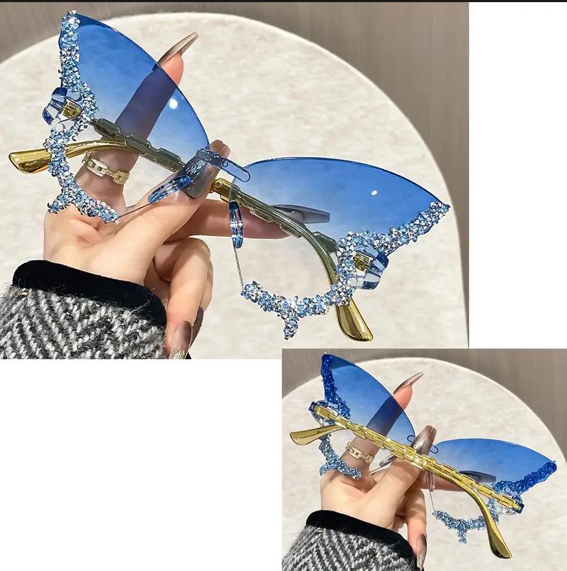 Women's High-End Rhinestone Butterfly Frameless Sunglasses for Party & Catwalk Events