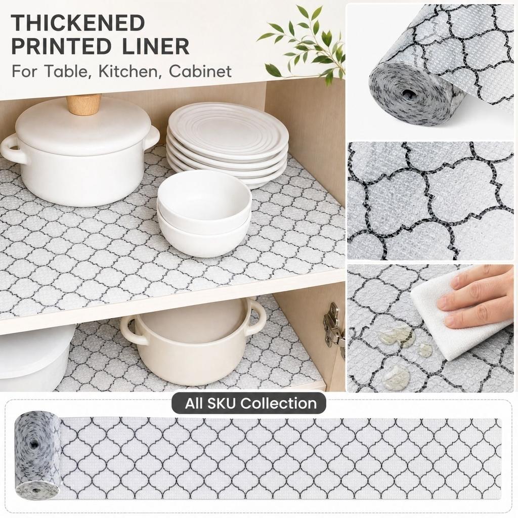 Thick Printed Shelf Liner for Kitchen Cabinet Shelves, Non- Drawer
